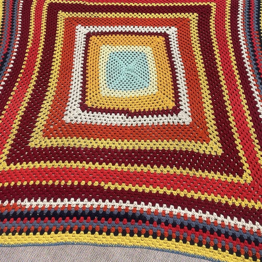 Multicolor Afghan Crochet Knit Granny Concentric‎ Square Retro Roseanne 72x72 - Picture 3 of 6
